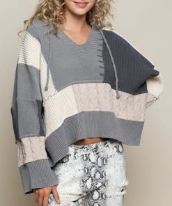 POL TOPS Jazzy Color Block Sweater - Grey