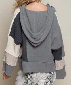 POL TOPS Jazzy Color Block Sweater - Grey