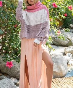 POL TOPS Gabi Color Block Chenille Sweater - Bubblegum Pink