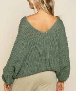 POL TOPS Your Own World Knit V-Neck Sweater - Green 7 POL TOPS Your Own World Knit V-Neck Sweater - Green