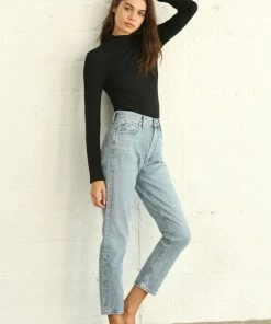 BT Toronto Seamless Ribbed Mock Neck Top - Black