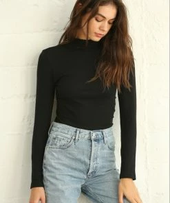 BT Toronto Seamless Ribbed Mock Neck Top - Black