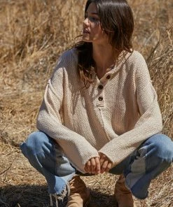 BT Zev Knit Henley Sweater - Natural TOPS