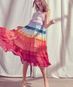 STORIA Color Me Pretty Ruffle Tiered Midi Dress