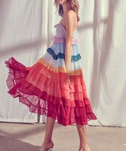 STORIA Color Me Pretty Ruffle Tiered Midi Dress