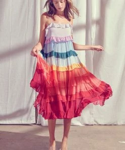 STORIA Color Me Pretty Ruffle Tiered Midi Dress