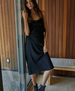 BT Trish Satin Cowl Neck Cami Tank - Black