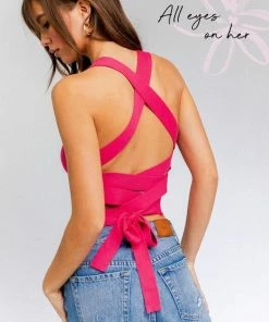 LE LIS BEST SELLERS Tina Tie Back Crop Top - Hot Pink