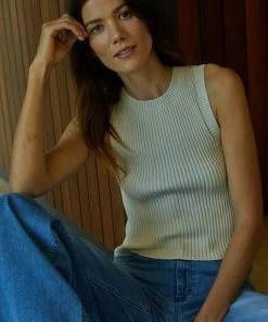 BT BEST SELLERS Piper Ribbed Cropped Tank Top - Cream