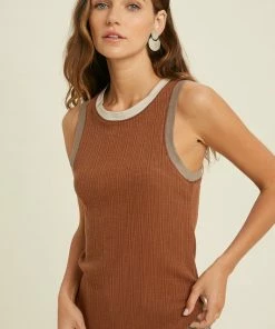 WL Kane Ribbed Color Block Racerback Tank - Brown 16 WL Kane Ribbed Color Block Racerback Tank - Brown