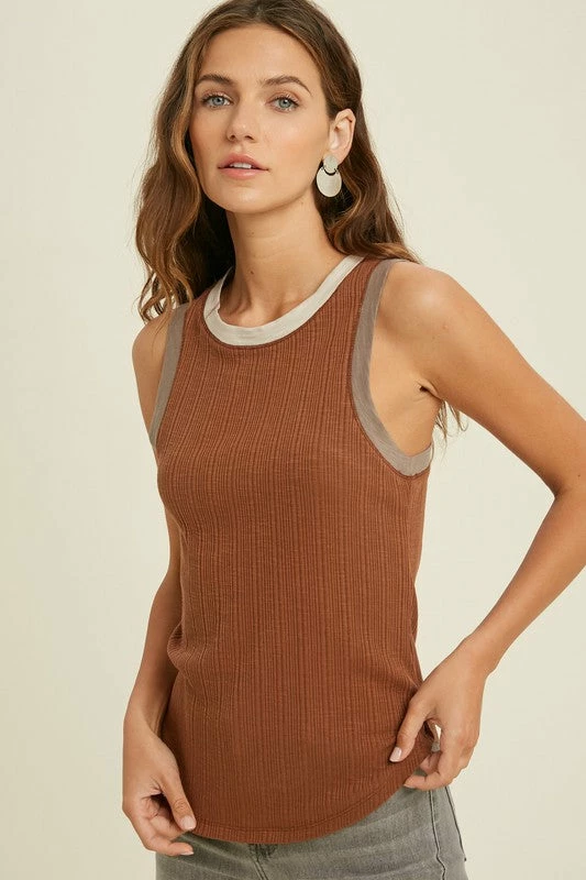 WL Kane Ribbed Color Block Racerback Tank - Brown 8 WL Kane Ribbed Color Block Racerback Tank - Brown