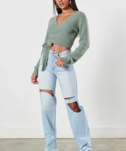 VIBRANT MIU Kenny High Rise Distressed Denim BOTTOMS
