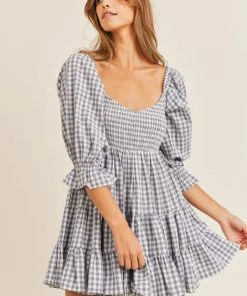 MABLE DRESSES Ziva Cotton Smocked Gingham Babydoll Dress - Blue 20 MABLE DRESSES Ziva Cotton Smocked Gingham Babydoll Dress - Blue