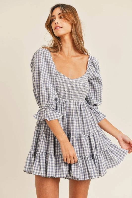 MABLE DRESSES Ziva Cotton Smocked Gingham Babydoll Dress - Blue 10 MABLE DRESSES Ziva Cotton Smocked Gingham Babydoll Dress - Blue