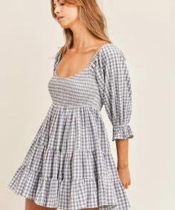 MABLE DRESSES Ziva Cotton Smocked Gingham Babydoll Dress - Blue 21 MABLE DRESSES Ziva Cotton Smocked Gingham Babydoll Dress - Blue