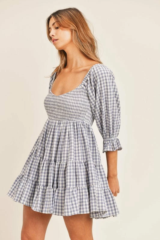 MABLE DRESSES Ziva Cotton Smocked Gingham Babydoll Dress - Blue 11 MABLE DRESSES Ziva Cotton Smocked Gingham Babydoll Dress - Blue
