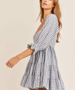 MABLE DRESSES Ziva Cotton Smocked Gingham Babydoll Dress - Blue 22 MABLE DRESSES Ziva Cotton Smocked Gingham Babydoll Dress - Blue