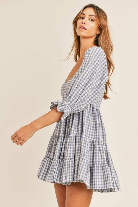 MABLE DRESSES Ziva Cotton Smocked Gingham Babydoll Dress - Blue 12 MABLE DRESSES Ziva Cotton Smocked Gingham Babydoll Dress - Blue