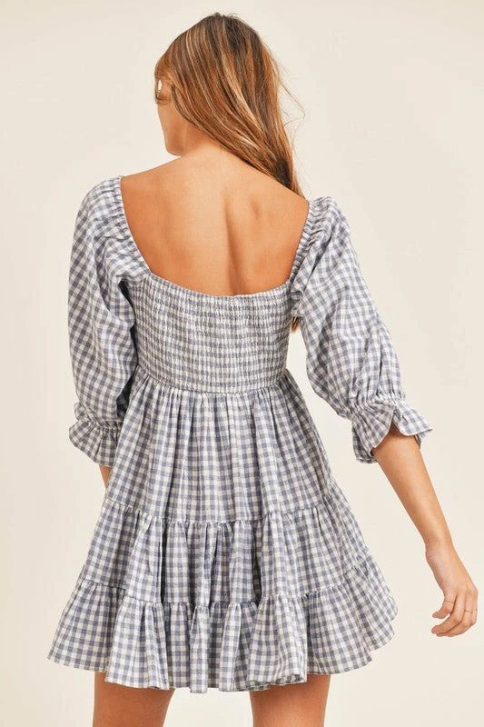 MABLE DRESSES Ziva Cotton Smocked Gingham Babydoll Dress - Blue 9 MABLE DRESSES Ziva Cotton Smocked Gingham Babydoll Dress - Blue