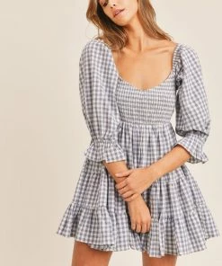 MABLE DRESSES Ziva Cotton Smocked Gingham Babydoll Dress - Blue 18 MABLE DRESSES Ziva Cotton Smocked Gingham Babydoll Dress - Blue