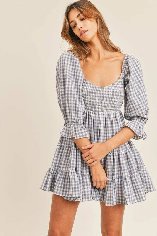 MABLE DRESSES Ziva Cotton Smocked Gingham Babydoll Dress - Blue 8 MABLE DRESSES Ziva Cotton Smocked Gingham Babydoll Dress - Blue