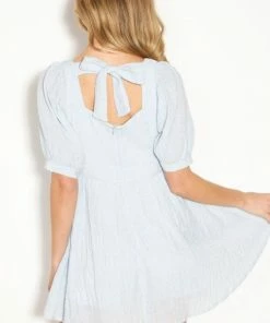 MITTOSHOP Connolly Pocketed Puff Sleeve Dress - Blue