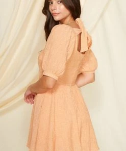 MITTOSHOP BUMP FRIENDLY Connolly Pocketed Puff Sleeve Dress - Sorbet