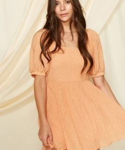 MITTOSHOP BUMP FRIENDLY Connolly Pocketed Puff Sleeve Dress - Sorbet