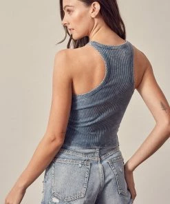 MUSTARD SEED Brooke Ribbed Cotton Crop Top - Midnight