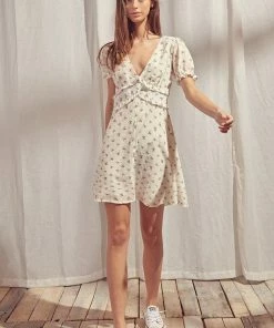 STORIA Quince Swiss Dot Floral Button Down Dress