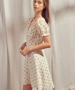 STORIA Quince Swiss Dot Floral Button Down Dress