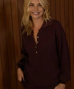 BT TOPS Hamptons Collared Button Down Sweater - Mulberry