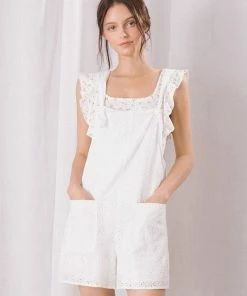 STORIA BRIDAL Dani Eyelet Pocketed Overall Romper
