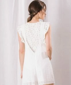 STORIA BRIDAL Dani Eyelet Pocketed Overall Romper