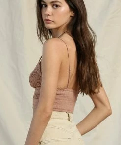 BT CROP TOPS Elle Woven Lace Crop Top - Clay