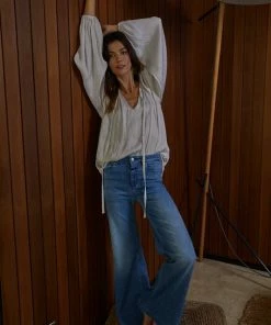 BT Harlow Satin Split Neck Blouse - Pearl BEST SELLERS