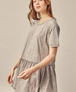 MUSTARD SEED Grant Cotton Mineral Wash Babydoll Dress - Beige BUMP FRIENDLY