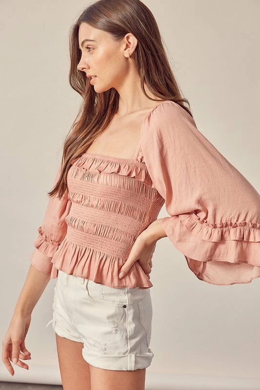 MUSTARD SEED TOPS Brisbane Smocked Ruffle Blouse 14 MUSTARD SEED TOPS Brisbane Smocked Ruffle Blouse