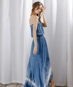 STORIA DRESSES Ocean Breeze Strapless Tie Dye High Low Maxi Dress 24 STORIA DRESSES Ocean Breeze Strapless Tie Dye High Low Maxi Dress