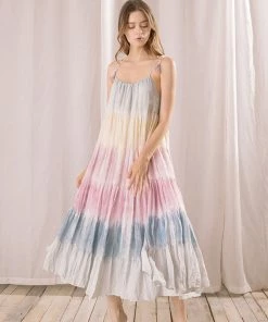 STORIA Kaydence Sunset Tie Dye Color Block Maxi Dress DRESSES