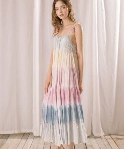 STORIA Kaydence Sunset Tie Dye Color Block Maxi Dress DRESSES