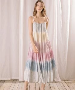 STORIA Kaydence Sunset Tie Dye Color Block Maxi Dress DRESSES