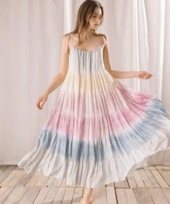 STORIA Kaydence Sunset Tie Dye Color Block Maxi Dress DRESSES