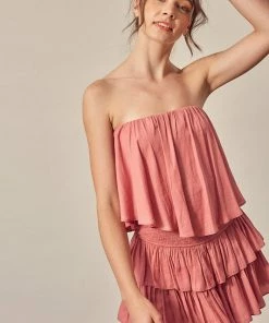 MUSTARD SEED Sally Strapless Smocked Ruffle Romper - Rose