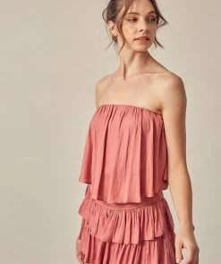 MUSTARD SEED Sally Strapless Smocked Ruffle Romper - Rose