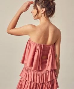 MUSTARD SEED Sally Strapless Smocked Ruffle Romper - Rose