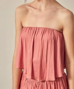 MUSTARD SEED Sally Strapless Smocked Ruffle Romper - Rose