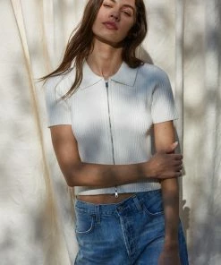 BT Bentley Collared Ribbed Zip Up Top - White 11 BT Bentley Collared Ribbed Zip Up Top - White