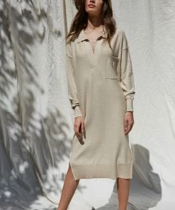 BT Milano Collared Neck Knit Midi Dress