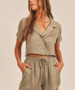 MABLE Ressi Satin High Rise Shorts - Olive MATCHING SETS 17 MABLE Ressi Satin High Rise Shorts - Olive MATCHING SETS